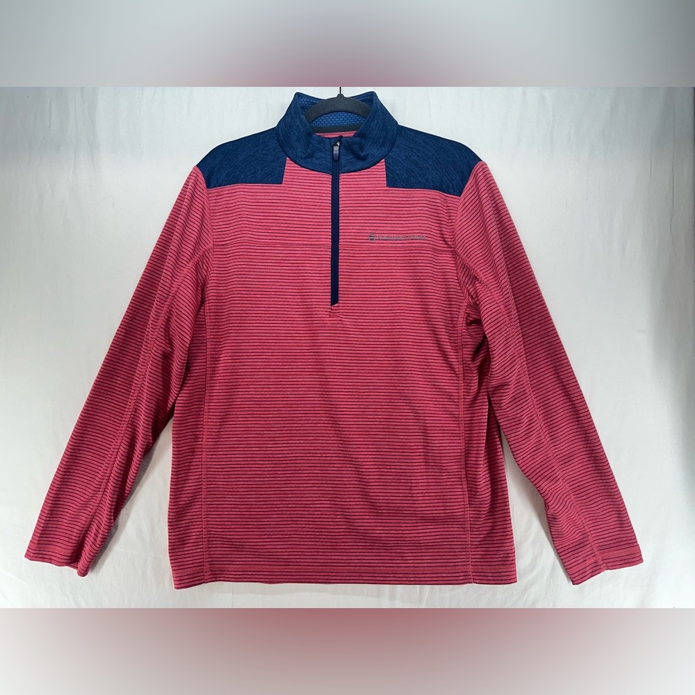 Vineyard Vines Sankaty 1/2 Zip Pullover Shirt Red Stripe Blue Shoulder Size M